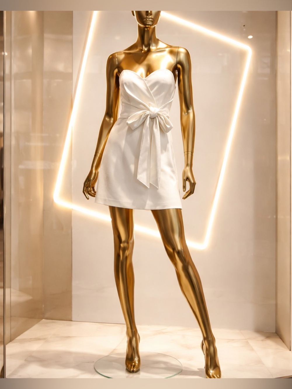 French Connection Cream Strapless Mini Dress with Waist Bow